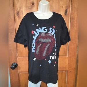 The Rolling Stones Black Tee with Sparkling Rhinestones‎